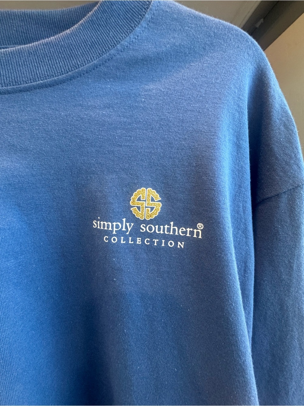 Simply Southern Blue Long-Sleeve Shirt with Pink Plaid Puppy - Picture 3 of 6